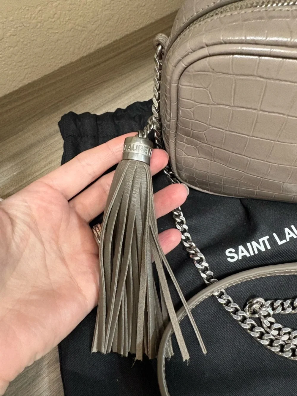 Saint Laurent Croc-Embossed Camera Crossbody with Tassel - Picture 2 of 8